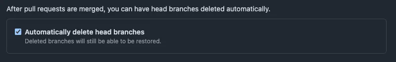 GitHub setting: Automatically delete head branches